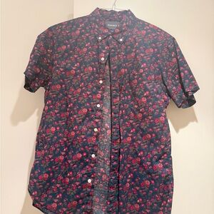 Floral Button-Up Shirt - Navy and Red